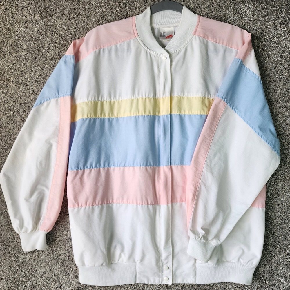 Bay Club Windbreaker Womens XL Vintage Pastel Colorblock Bomber Made In USA